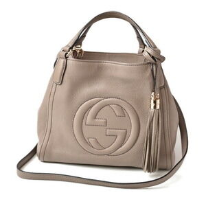 Gucci Soho Interlocking GG Tote Shoulder Bag Black Greige Leather